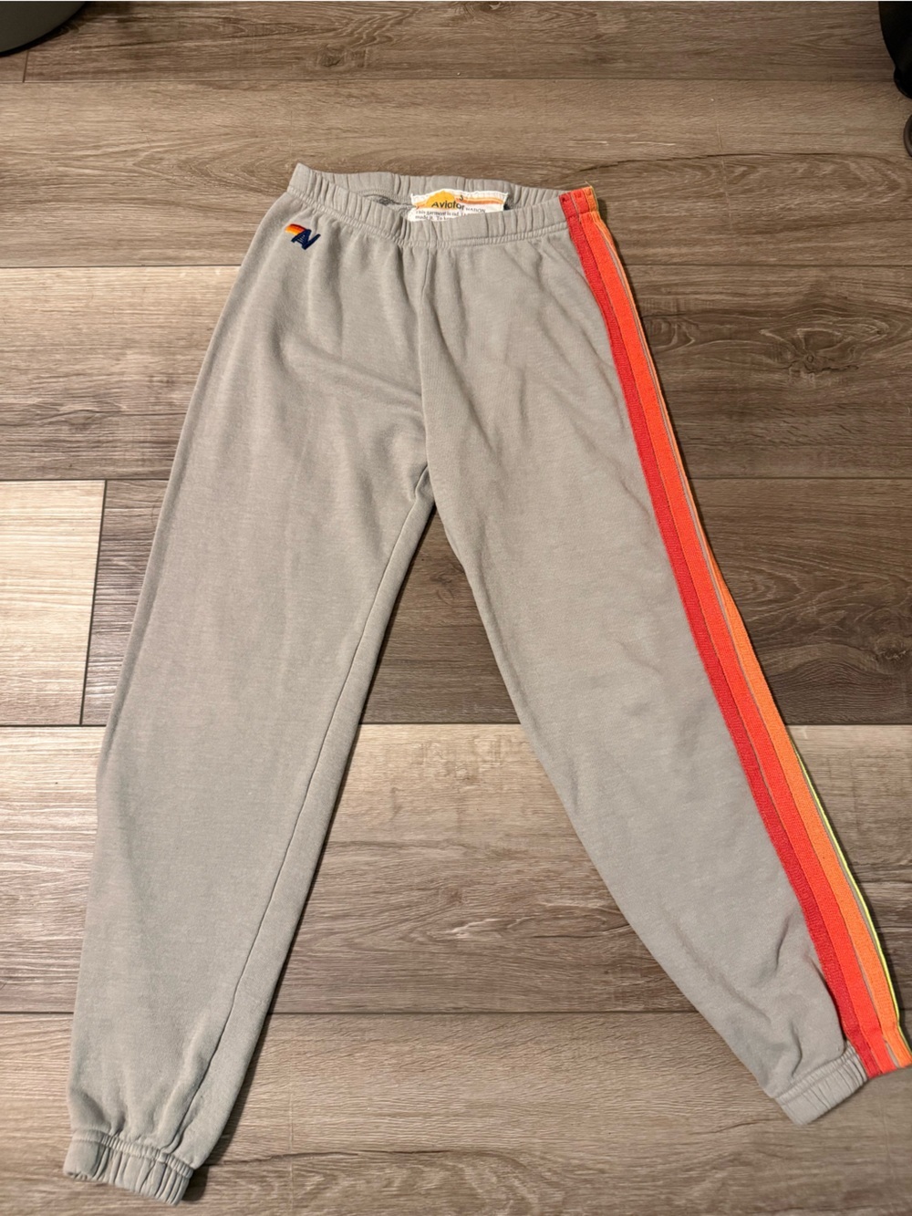 Aviator Nation Gray Track Joggers with Orange & Red Side Stripes